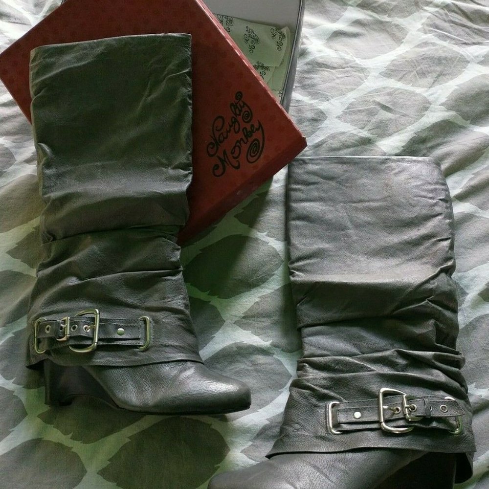 Naughty Monkey Gray Leather Boots Size 10